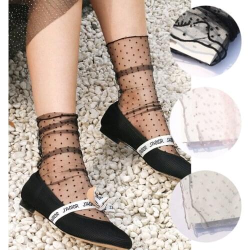 1Pair Summer Cool Dot Tulle Socks Women Breathable Transparent Ultra-thin Socks Female Mesh Small Polka Dots Socks