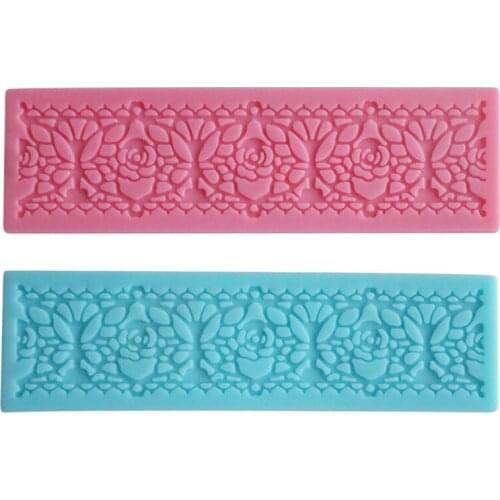 1pcs Fondant Gift Lace Silicone Mold Sugarcraft Gift Decoration Rose Lace Repeat Border Swag Icing Silicone Mold Cupcake Mat