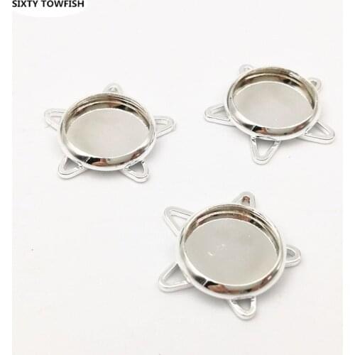 20pcs/Lot Copper Antique Bronze/Silver color 16mm Pentagram Charms Fit size 10mm Blank Cameo Cabochon Jewelry Base Settings C118