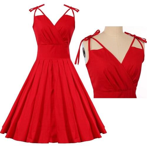 2021 Sexy Spaghetti Strap Cotton Black Red Women Dress Plus Size VD1527 50s 60s A Line Party Rock Retro Vintage Dress