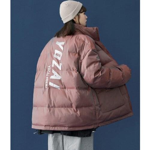 2021 Reflective Down Padded Parka Jacket Womens Harajuku BF Loose Padded Jacket Thick Warm Short Parkas Women Fashion Coat