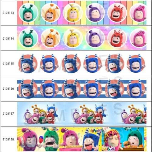 50 Yards New Cartoon Character Oddbots Pattern Printed Grosgrain satin Ribbon