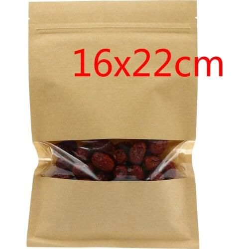 6.3''x8.7'' (16x22cm) Brown Kraft Paper Window Bag For Food Coffee Nuts Storage Packaging Resealable Zipper Lock Pouch 50Pcs/Lot