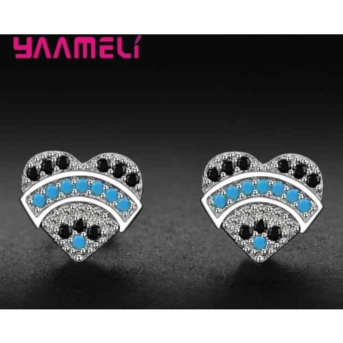 Big Discount Genuine 925 Sterling Silver Two Colors Earrings Stud Clear Cubic Zirconia For Women Ladies Crystal Jewelry