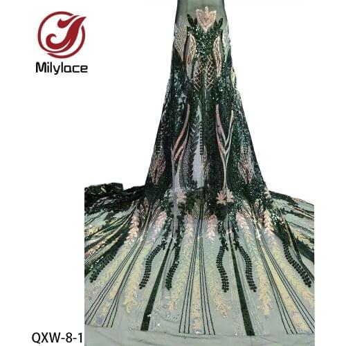 African Lace Fabric 5 Yards Sequin Embroidered Mesh Lace Fabric High Quality French Lace for Wedding QXW-8
