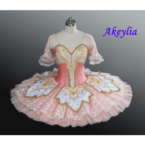 Women Pink Princess Professional Tutu Ballet Peach Fairy Ballet Pancake Tutu Girls Costume Platter Bellrina Pink sleeping beauty