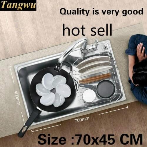 Free shipping Standard kitchen single trough sink big 304 food-grade stainless steel wash the dishes luxury hot sell 70x45 CM