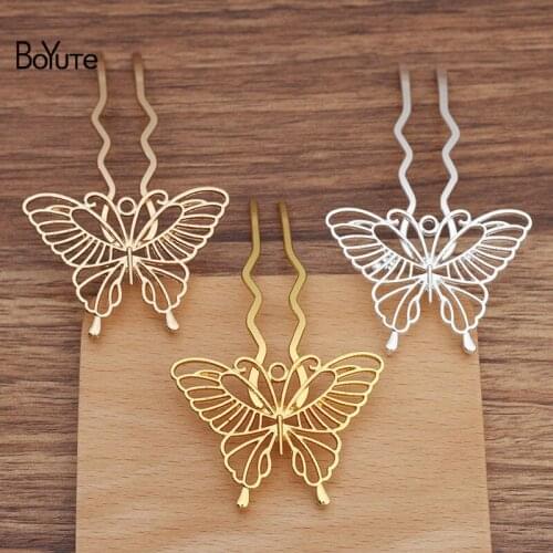 BoYuTe (5 Pieces/Lot) 52*38MM Alloy Hollow Butterfly Hairpin Hair Forks Diy Handmade Jewelry Materials