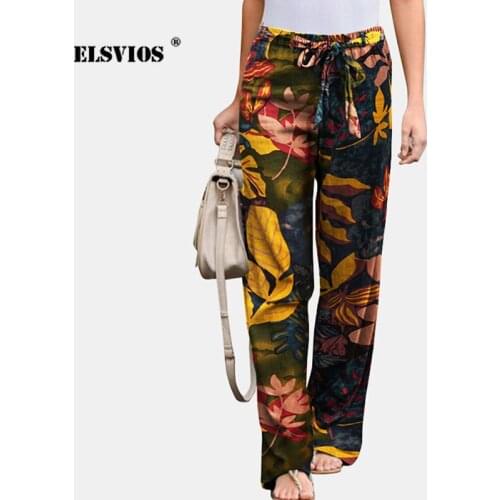 New Fashion Autumn Women Print Loose Lace-Up Mid Waist Pants Simple Comfortble Casual Trousers Cotton Linen Elegant Long Trouser