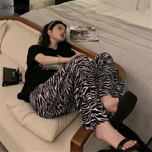 Pants Women Plus Size 3XL Spring Summer Chic Trendy Zebra-print High Waist Femme Elastic Waist Trousers Korean Loose Womens Pant