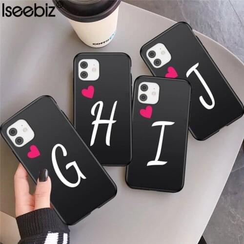 Initial Letter Couples Phone Case For iPhone 11 12 Mini Pro X XR XS Max 7 8 6 6s Plus Cute Love Heart Silicone Soft Back Cover