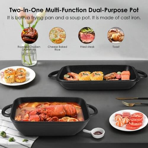 Cast Iron Dual Purpose Uncoated Frying Thickened Two-eared Pan Non-stick Kitchen Cookware For Oven Enamel Grill Pan Steak Pot