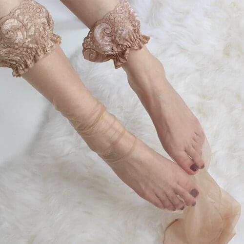 Women Sexy Hold Up Stockings Retro Lace Top Thigh High Stockings 12D Ultra Thin Transparent Nylon Pantyhose Party Hosiery