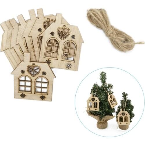 10pcs Wooden Hollow House Cutout Slices Crafts Embellishment for DIY Crafting Christmas Tree Hanging Ornament Decoration Pendant