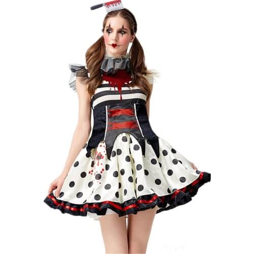 Womens Bloody Horror Clown Costume Halloween Party Cosplay Fancy Dress