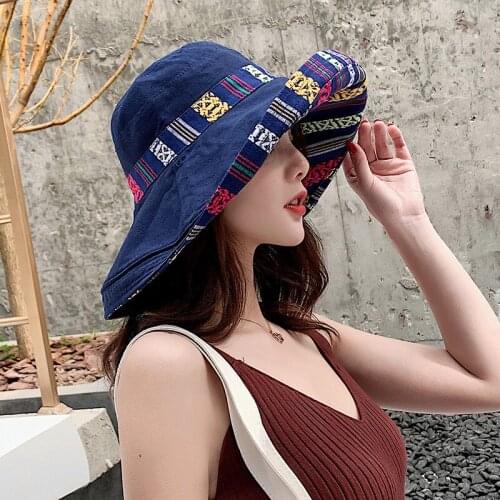 Double Sided Bucket Hat Women Cotton Breathable Casual Summer Hat Outdoor Holiday Beach Cap Foldable Fisherman Anti-UV Sun Hat