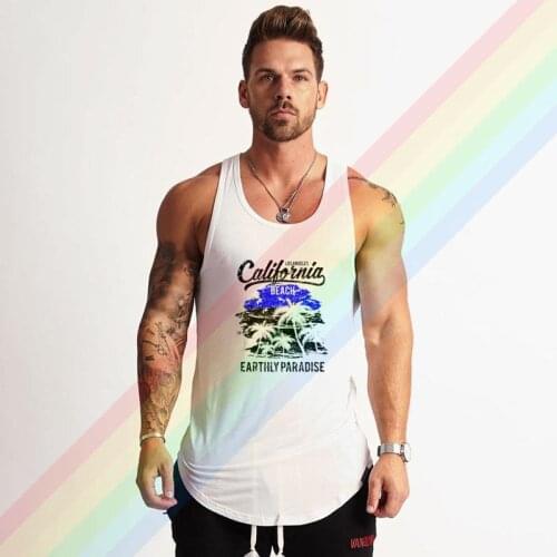 California Ilustración De La Playa Brand Gym Clothing Bodybuilding Cotton Tank Tops For Men Summer Singlet Sleeveless Plus Size