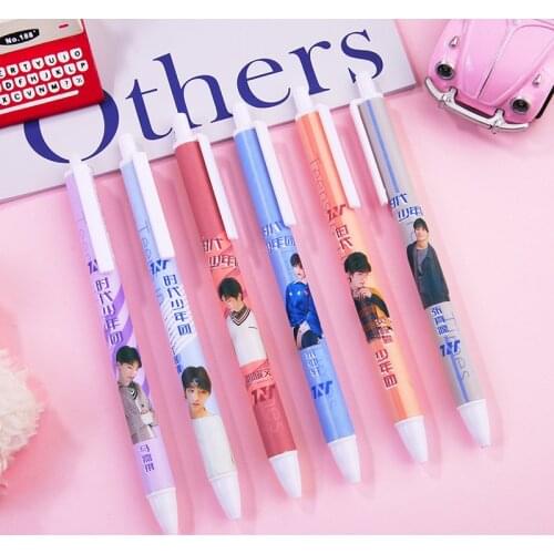 6PC Times Youth League TNT Ding Chengxin Majiaqi Liu Yaowen Zhang Zhengyuan Press Gel Pen Star Hook Pen Student Study Stationery