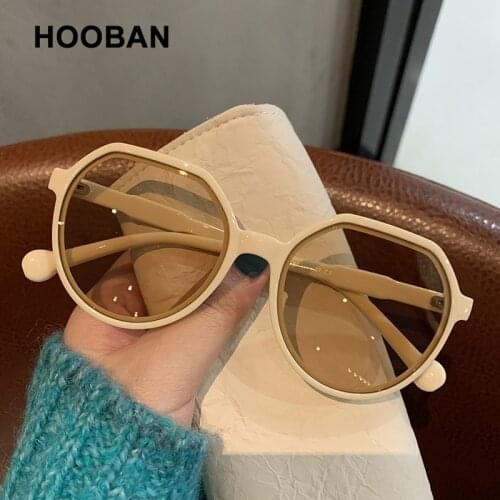 HOOBAN 2021 New Round Sunglasses Women Men Brand Designer Big Sun Glasses For Ladies Fashion Jelly Colors Travelling Eyeglasses