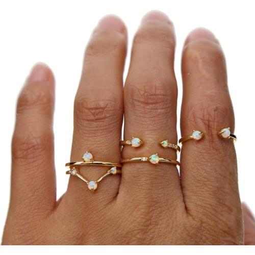 Simple opal stone finger rings Gold color white fire opals high quality stacking Midi Knuckle ring 5 6 7