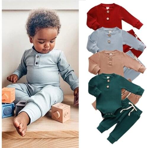 Newborn Baby Boys Girls Clothes Set Casual Ribbed Knitted Bodysuits Tops Pants Pcs Autumn Toddler Infant Clothing Outfits
