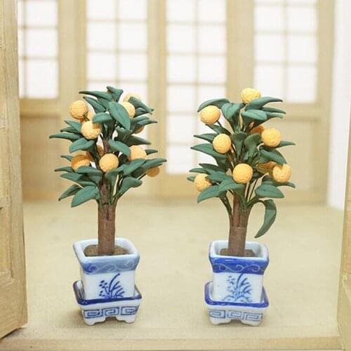 1:12 Doll House Miniature Orange Tree in Pot Model Decoration Accessories