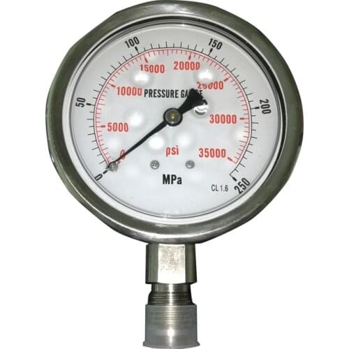 Free shipping Model :WS-EN250 4 inch diameter 0-2500 Bar Radial assembling liquid filled High pressure hydraulic gauge