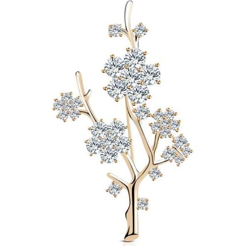 Fashion Trend Personality Copper Brooch Branch Bouquet Gold Silver Copper Zircon Brooch Pin Jewelry Accessories High Quality