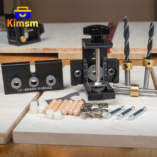 3 in 1 Woodworking Doweling Jig Kit Adjustable Drilling Guide With Drill Bits Wood Vertical Drilling Detachable Puncher Locator