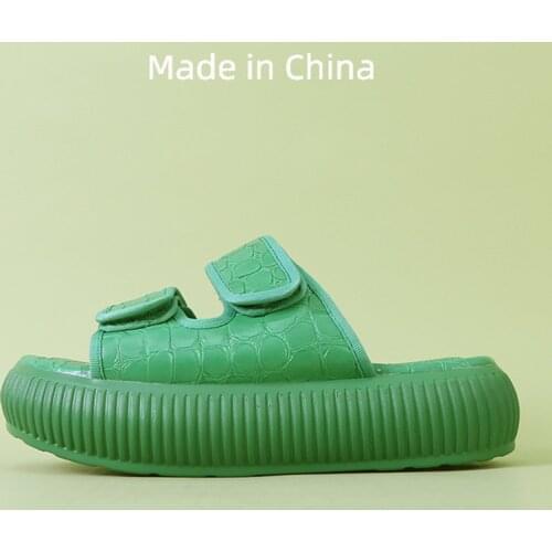New Womens Leather Sandals Wear-Resistant Anti-platform Shoes Green Ladies Slippers Flat Shoes Fashion Casual Womens Shoes