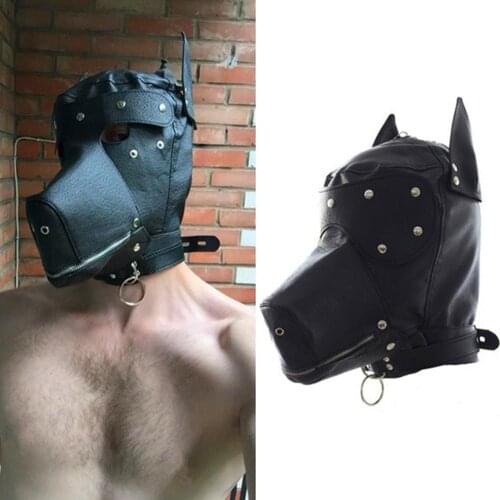 OLO Portable Faux Leather Sexy Mask Full Cover Bondage BDSM Restraints Slave Dog Head Hood Flirting Headgear Couple Sex Game Toy
