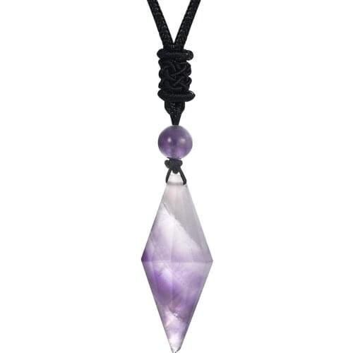 Amethyst Healing Crystal Point Stone Pendant Necklace Reiki Balancing Chakra Pendant Adjustable Necklace for Women Men