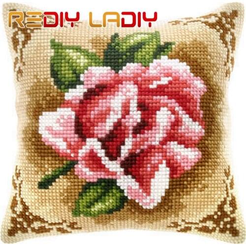 Cross Stitch Cushion Peony Pansy Pillow Chunky Cross Stitch Kits Acrylic Yarn Pillow Case Cross-Stitch Needlepoint Arts & Crafts