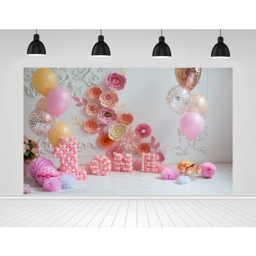 Scopiso 1st Birthday Photography Background White Wall Balloon Paper Flower Child Baby Backdrop Photophone Photo Studio Props