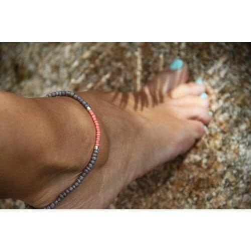 Silver Coral Grey Beaded Anklet Ankle Bracelet Stretch Anklet Stacking Bracelet Arm Band Boho Anklet