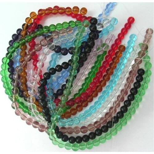 Pandahall 50 Strands 6mm Glass Mixed Color Round Beads Strands with 1mm Hole, about 50pcs/strand, 13"