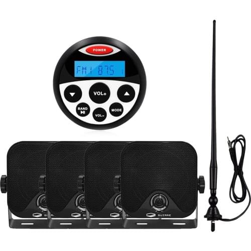 Waterproof Marine Radio Boat Audio Stereo Bluetooth Receiver MP3 Player+4" Marine Speaker+FM AM Antenna For ATV Bath Golf Cart