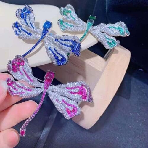 75x55MM Womens High Quality Classic dragonfly with CZ jewelry brooch,Fashion Style For Woman Christmas Gift 1 Pair