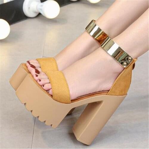 Women Sandals 14CM Thick High Heels Platform Gladiator 2020 New Summer Fashion Waterproof Flock ZIP Metal decoration women shoes