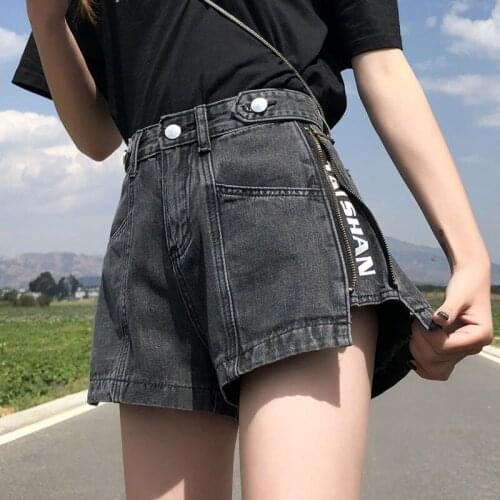 Sexy Denim Shorts New Womens Zipper Letters Print Summer Ins Chic Harajuku Quality High Waist Loose Female Street Short Jeans