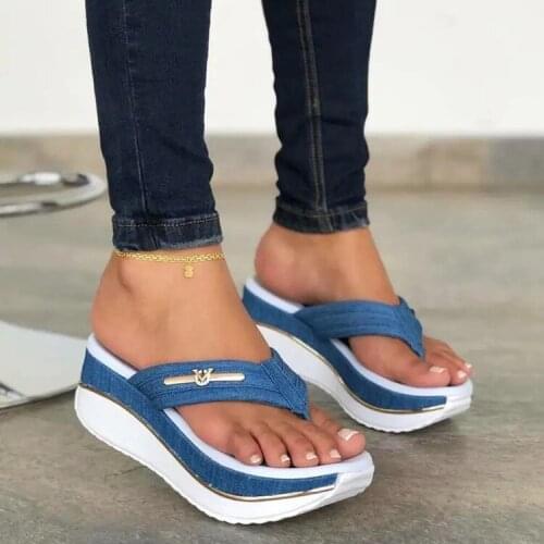 Womens Sandals Summer Thick Bottom Slippers Ladies Slip-On Flip Flops Shoes Casual Wedge Platform Beach Shoes Women Sandalias