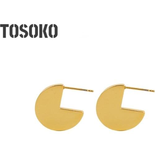 TOSOKO Stainless Steel Jewelry Simple Geometric Stud Earrings Half Circle Mouth Cartoon Earrings Female Fashion Earrings BSF226