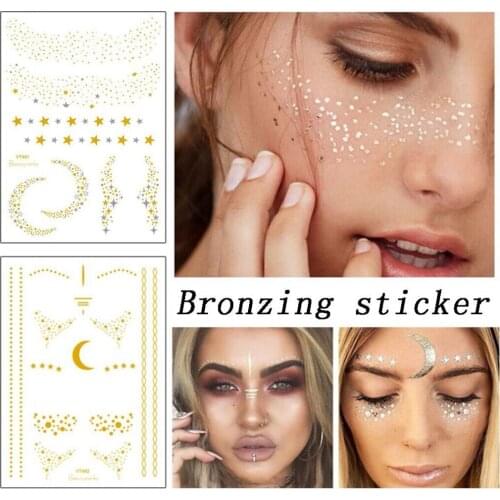 2PCS New Gold Face Temporary Tattoo Waterproof Blocked Freckles Makeup Christmas Stickers Eye Decal Wholesale Dropshipping 2019