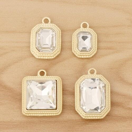 10 Pieces Gold Tone Geometry Square Charms Crystal Cube Pendants for DIY Necklace Earrings Jewellery Making Accessories