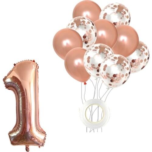 12Pcs/lot Rose Gold Number Foil Balloons Happy Birthday Balloons Baby Shower Kids 1st Birthday Party Decorations Number Balloons