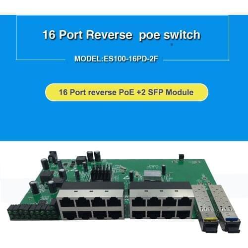 With VLAN GPON/EPON SOLUTION SUPPLIER 24V 16 port 10/100M Reverse POE switch With 2 gigabit sfp port PCB