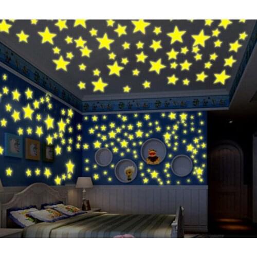 200pcs Bedroom Fluorescent Glow In The Dark Stars Glow 3D Wall Stickers Stars Luminous luminous Glow Sticker