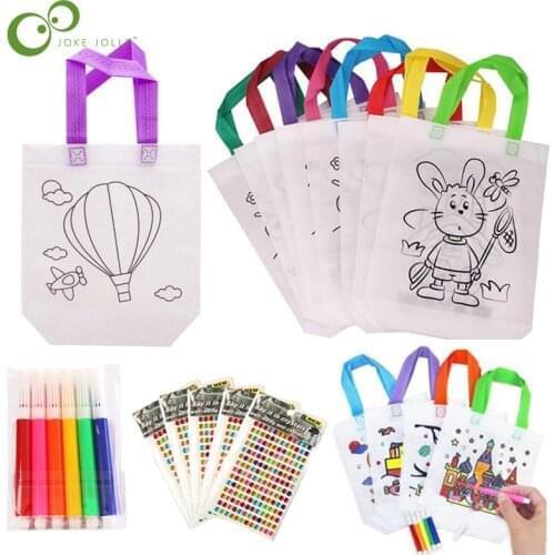23Pcs DIY Environmental Protection Graffiti Bag Handmade Painting Non-Woven Children Arts Crafts Color Filling Drawing Toy GYH