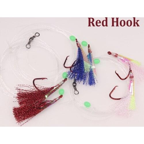 4 Bags 3/0 4/0 5/0 Saltwater Fishing Rigs Red Nickle circle hook Large Flash Sabikis Cod Catcher Fishing Rig With Lumo Bead
