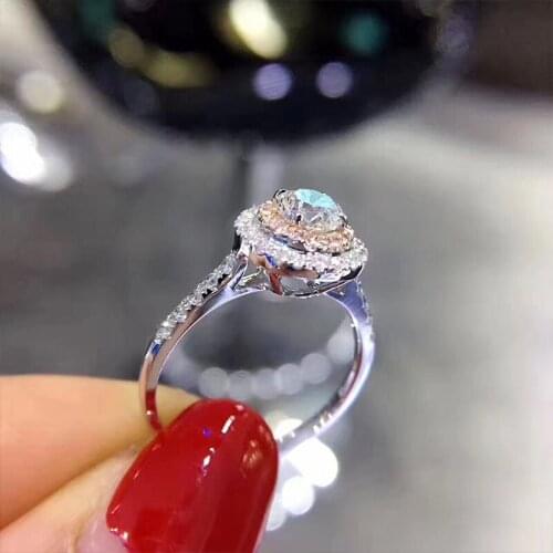 925 Silver Plated 1.2ct 7mm 3.2g Luxury Pink AAAAA Cubic Zirconia Wedding Engagement Ring Anniversary Gift Bijoux